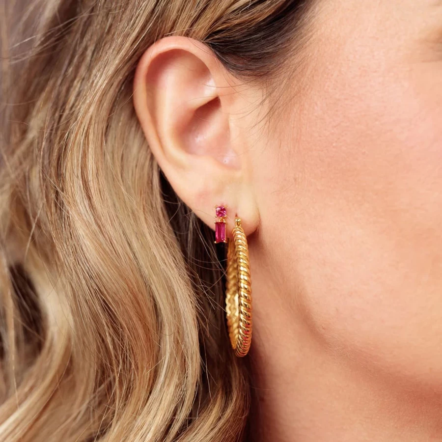 Scream Pretty Fuchsia Baguette Drop Earrings – Elegant Studs for Women